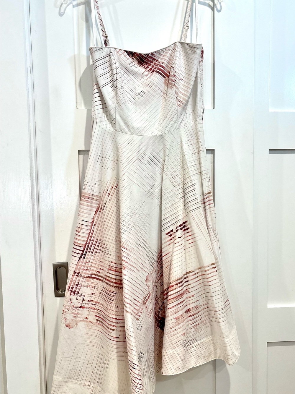 White House Black Market Cream Midi Dress with Red Brushstroke Print